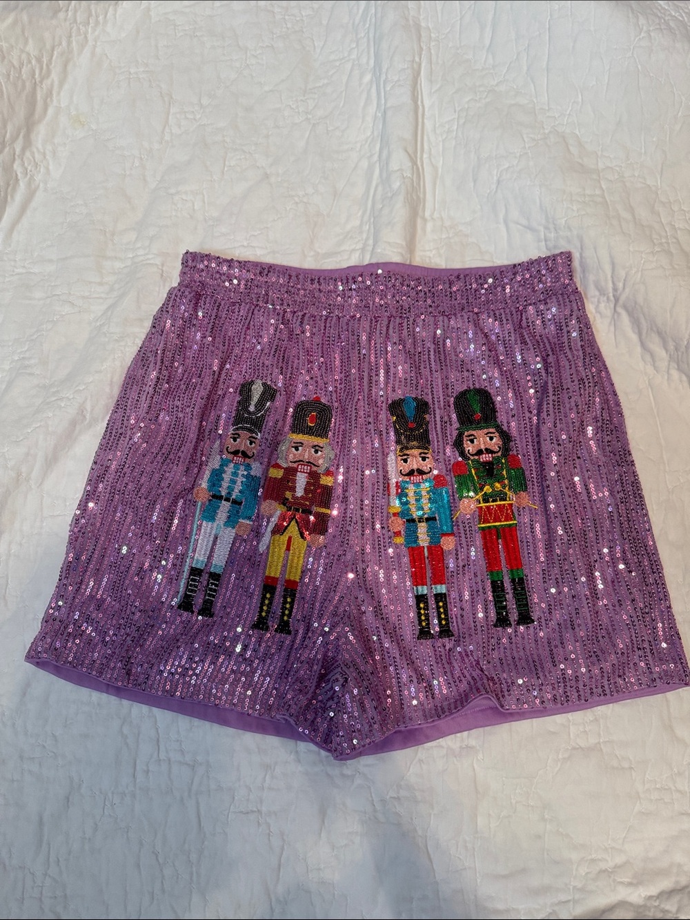 Sequin Nutcracker Embroidered Purple Athletic Shorts